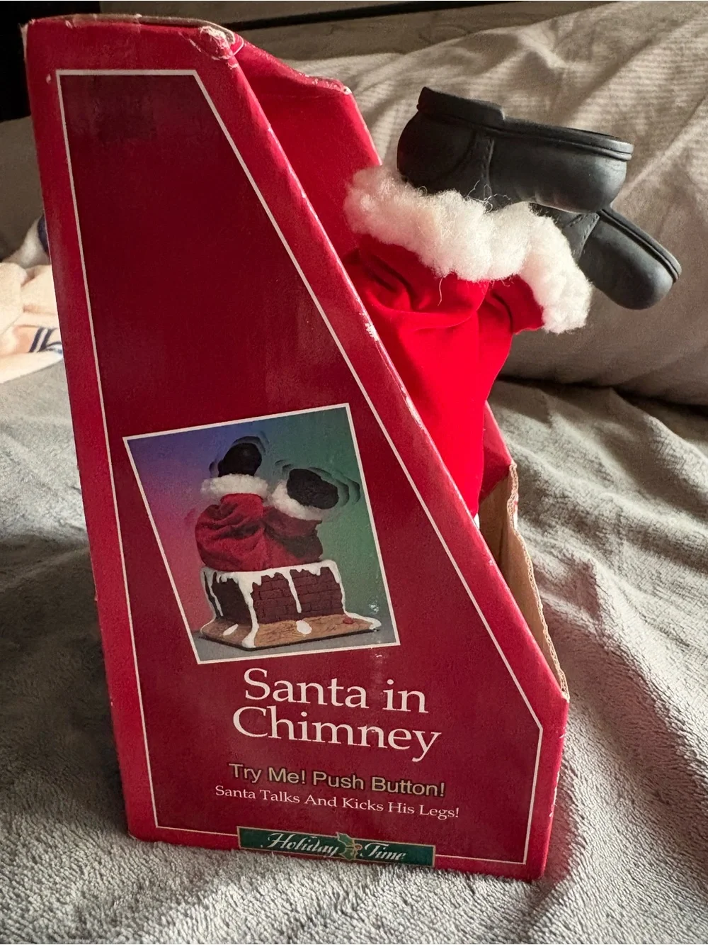 Holiday Time Red and White Santa in Chimney With Original Box